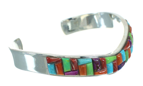 Southwest Genuine Sterling Silver Multicolor Inlay Cuff Bracelet VX65689