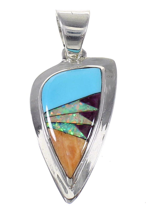 Genuine Sterling Silver Southwest Multicolor Inlay Pendant MX64820