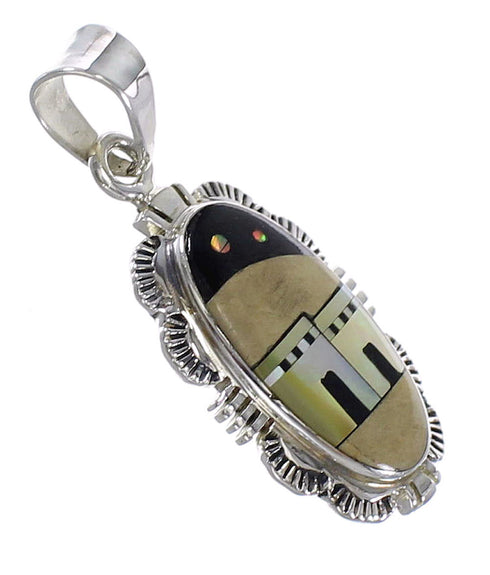 Sterling Silver Native American Pueblo Design Multicolor Inlay Pendant MX64909