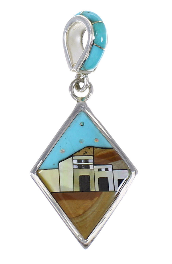 Southwest Silver Native American Village Design Multicolor Pendant MX64921