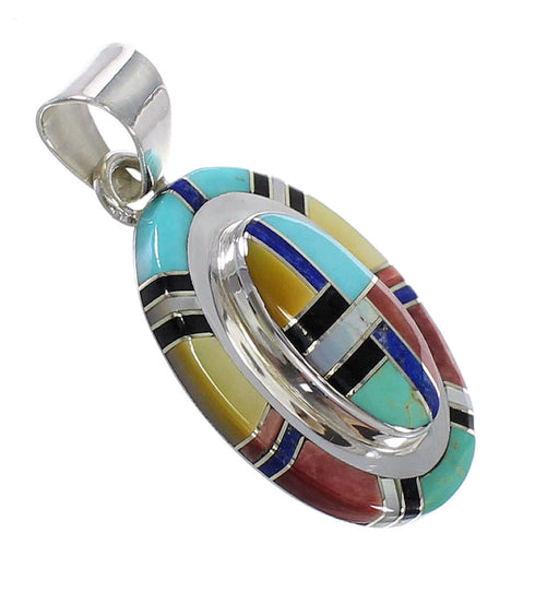 Multicolor Inlay Southwest Sterling Silver Jewelry Pendant MX64955