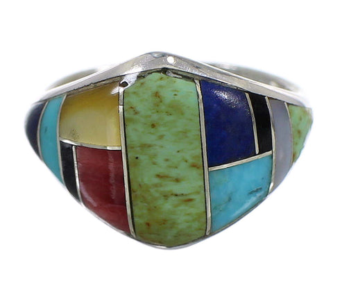 Sterling Silver Southwestern Multicolor Inlay Ring Size 5 QX75192