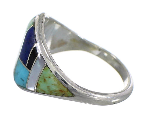Sterling Silver Southwestern Multicolor Inlay Ring Size 5 QX75192