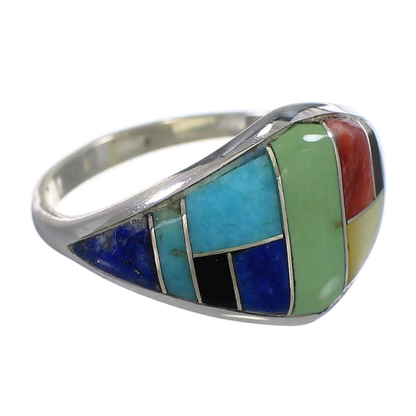 Southwest Sterling Silver Multicolor Inlay Ring Size 6-3/4 QX75199