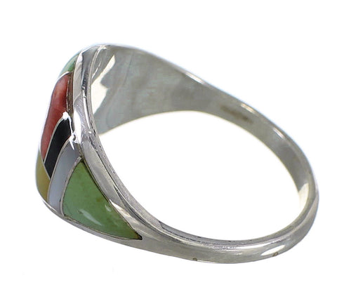 Southwest Sterling Silver Multicolor Inlay Ring Size 6-3/4 QX75199