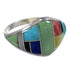 Southwest Genuine Sterling Silver Multicolor Inlay Ring Size 7-1/4 QX75203