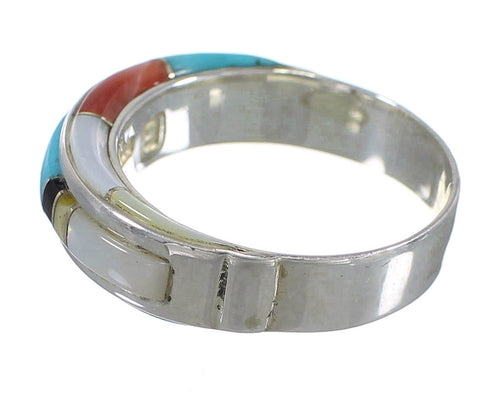 Authentic Sterling Silver Southwestern Multicolor Inlay Jewelry Ring Size 8-1/2 QX75284