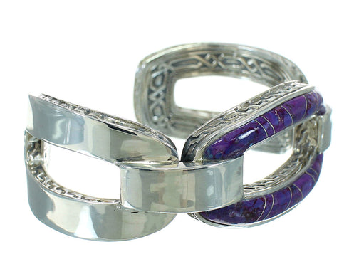 Southwest Magernta Turquoise Inlay Sterling Silver Cuff Bracelet RX65365