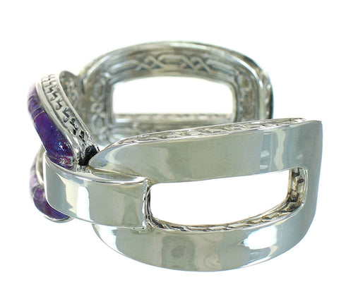 Southwest Magernta Turquoise Inlay Sterling Silver Cuff Bracelet RX65365