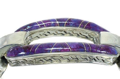 Southwest Magernta Turquoise Inlay Sterling Silver Cuff Bracelet RX65365