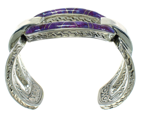Southwest Magernta Turquoise Inlay Sterling Silver Cuff Bracelet RX65365