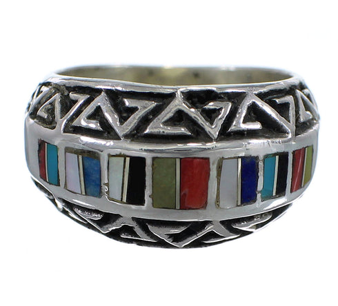 Multicolor And Sterling Silver Southwestern Water Wave Ring Size 4-3/4 YX75511