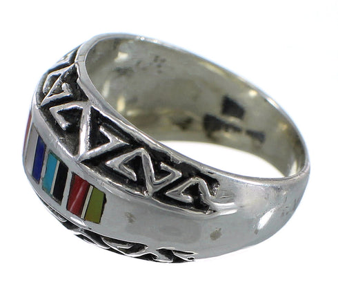 Multicolor And Sterling Silver Southwest Water Wave Ring Size 4-1/4 YX75508