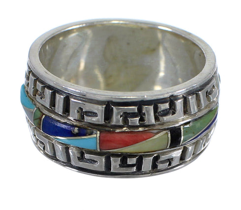 Multicolor Inlay Sterling Silver Southwest Ring Size 7-3/4 YX75557