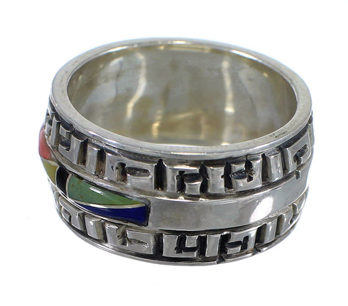 Multicolor Inlay Sterling Silver Southwest Ring Size 7-3/4 YX75557