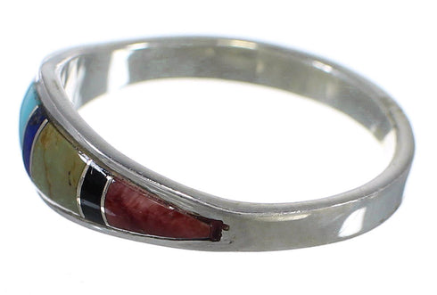 Southwest Multicolor Inlay Sterling Silver Ring Size 8-1/4 QX77925