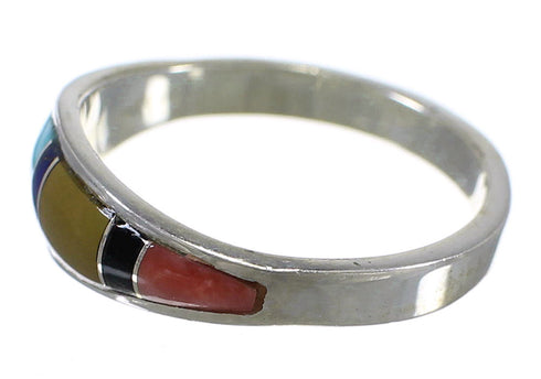 Southwest Multicolor Inlay Genuine Sterling Silver Ring Size 8-1/2 QX77934