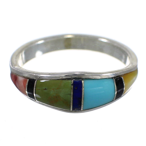 Southwestern Multicolor Inlay Genuine Sterling Silver Ring Size 4-1/2 QX77937