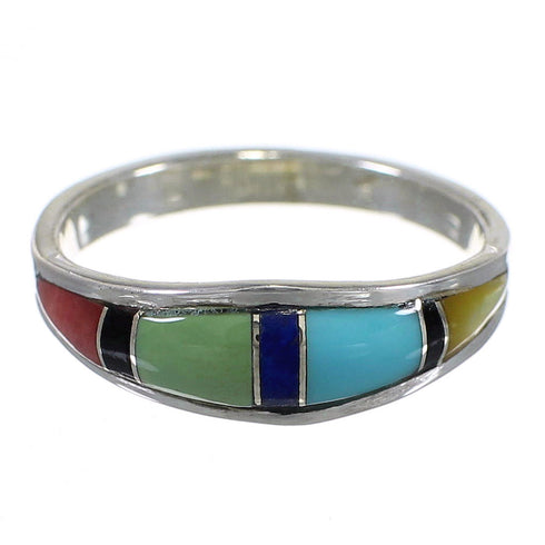 Multicolor Inlay Silver Southwest Ring Size 6-1/4 QX77961