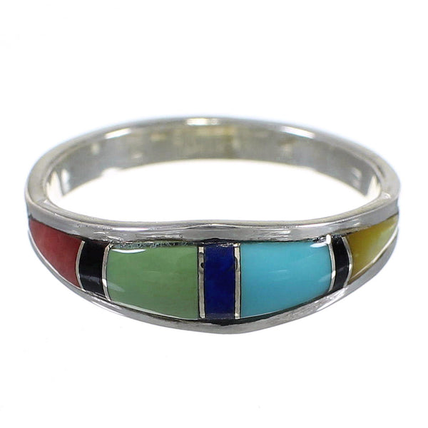 Multicolor Inlay Silver Southwest Ring Size 6-1/4 QX77961