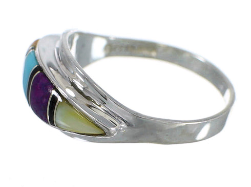 Southwest Genuine Sterling Silver Multicolor Ring Size 6-3/4 QX78106