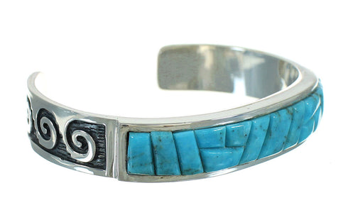 Authentic Sterling Silver And Turquoise Water Waves Cuff Bracelet VX65403