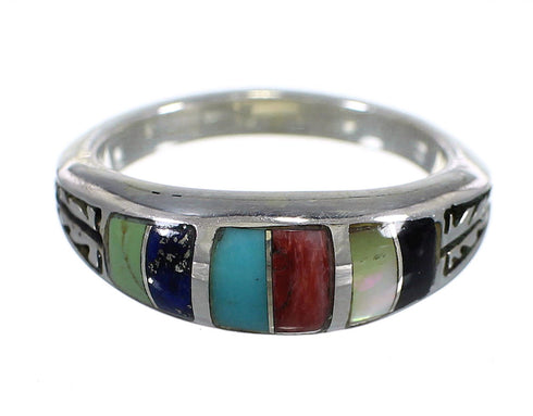 Southwest Multicolor Inlay And Sterling Silver Ring Size 5-1/4 WX75327