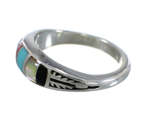 Sterling Silver And Multicolor Inlay Southwestern Ring Size 5-3/4 WX75337
