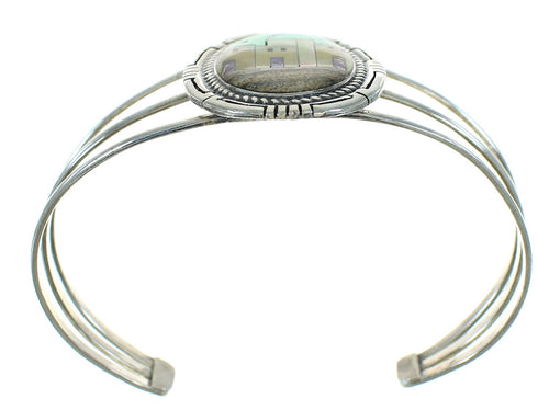 Southwest Sterling Silver And Multicolor Inlay Native American Village Design Bracelet RX69130