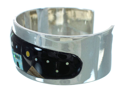 Sterling Silver Multicolor Native American Village Or Pueblo Design Southwest Cuff Bracelet RX69150