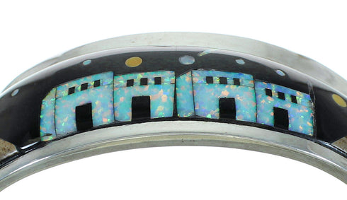 Sterling Silver Multicolor Native American Village Or Pueblo Design Southwest Cuff Bracelet RX69150