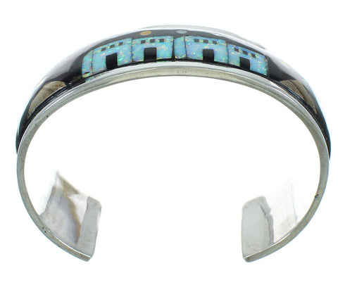 Sterling Silver Multicolor Native American Village Or Pueblo Design Southwest Cuff Bracelet RX69150
