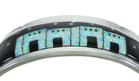 Southwestern Sterling Silver Multicolor Inlay Native American Village Design Cuff Bracelet RX69155