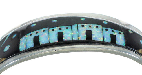 Southwest Multicolor Native American Village Or Pueblo Design Sterling Silver Cuff Bracelet RX69158