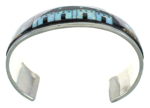 Southwest Multicolor Native American Village Or Pueblo Design Sterling Silver Cuff Bracelet RX69158