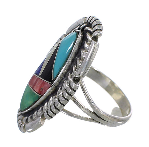 Silver Southwestern Multicolor Inlay Ring Size 6-1/4 QX77483