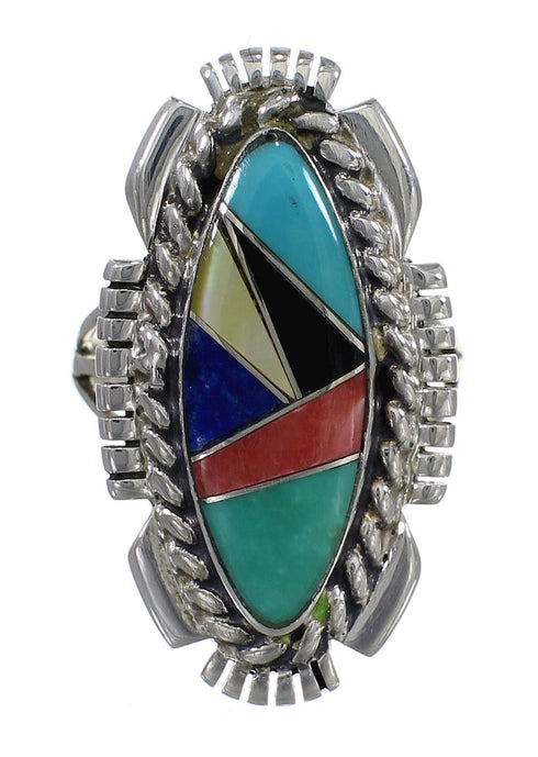 Sterling Silver Southwest Multicolor Inlay Ring Size 6-1/2 QX77485