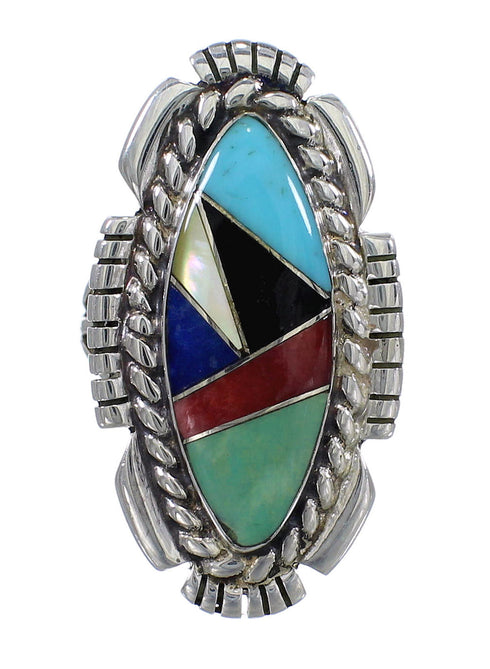 Authentic Sterling Silver Southwestern Multicolor Inlay Ring Size 4-3/4 QX77765