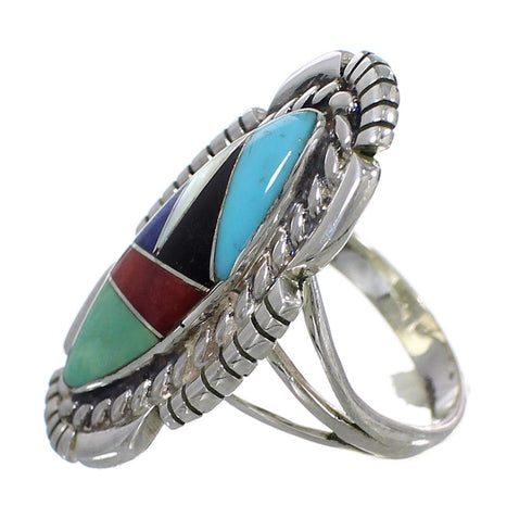 Authentic Sterling Silver Southwestern Multicolor Inlay Ring Size 4-3/4 QX77765