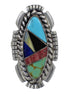 Southwestern Sterling Silver Multicolor Inlay Ring Size 5-1/2 QX77771