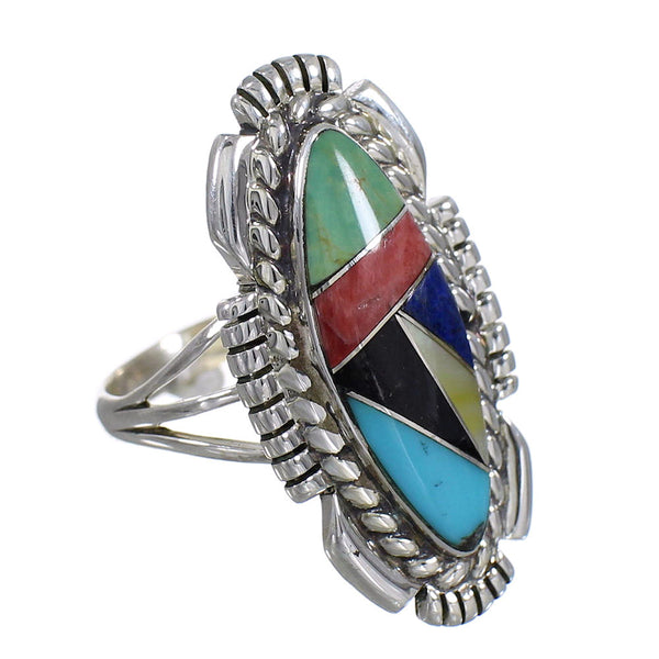 Southwest Genuine Sterling Silver Multicolor Inlay Ring Size 5 QX77775
