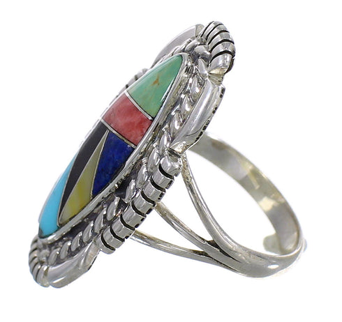 Southwest Genuine Sterling Silver Multicolor Inlay Ring Size 5 QX77775