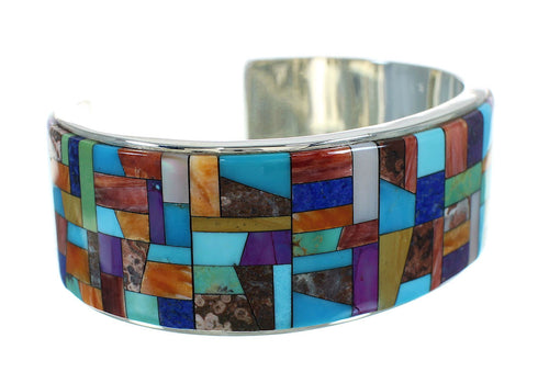 Silver Multicolor Inlay Southwest Cuff Bracelet AX78073