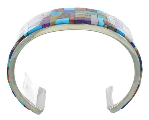 Silver Multicolor Inlay Southwest Cuff Bracelet AX78073