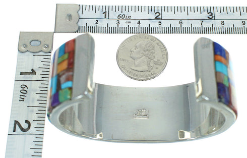 Silver Multicolor Inlay Southwest Cuff Bracelet AX78073