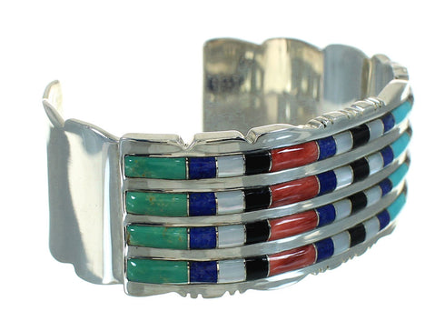 Genuine Sterling Silver Multicolor Inlay Southwestern Cuff Bracelet AX78086