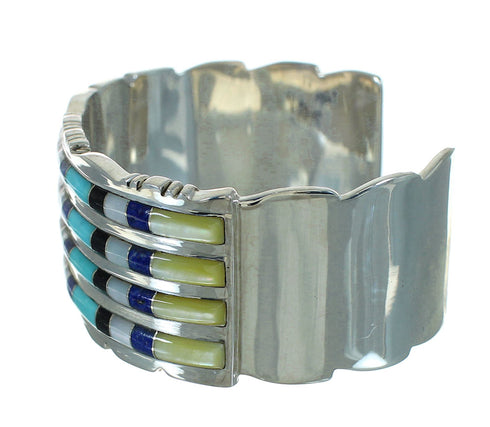 Genuine Sterling Silver Multicolor Inlay Southwestern Cuff Bracelet AX78086