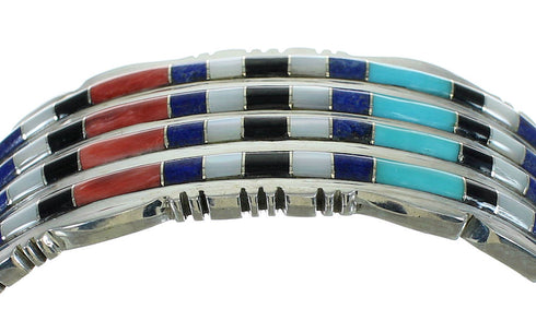 Genuine Sterling Silver Multicolor Inlay Southwestern Cuff Bracelet AX78086