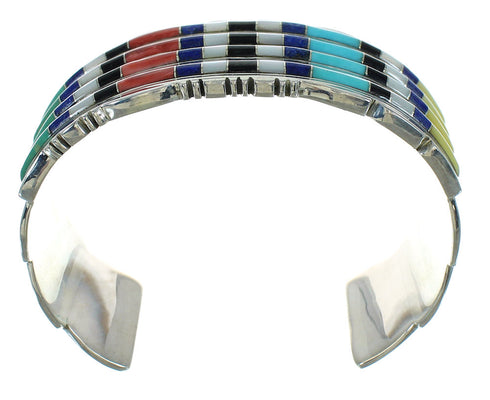 Genuine Sterling Silver Multicolor Inlay Southwestern Cuff Bracelet AX78086