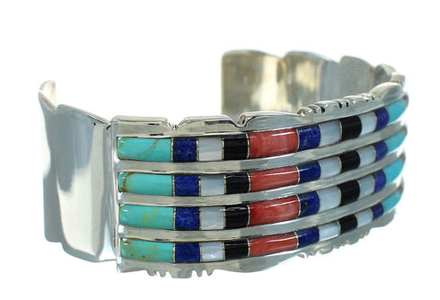 Genuine Sterling Silver Multicolor Inlay Cuff Bracelet AX78087
